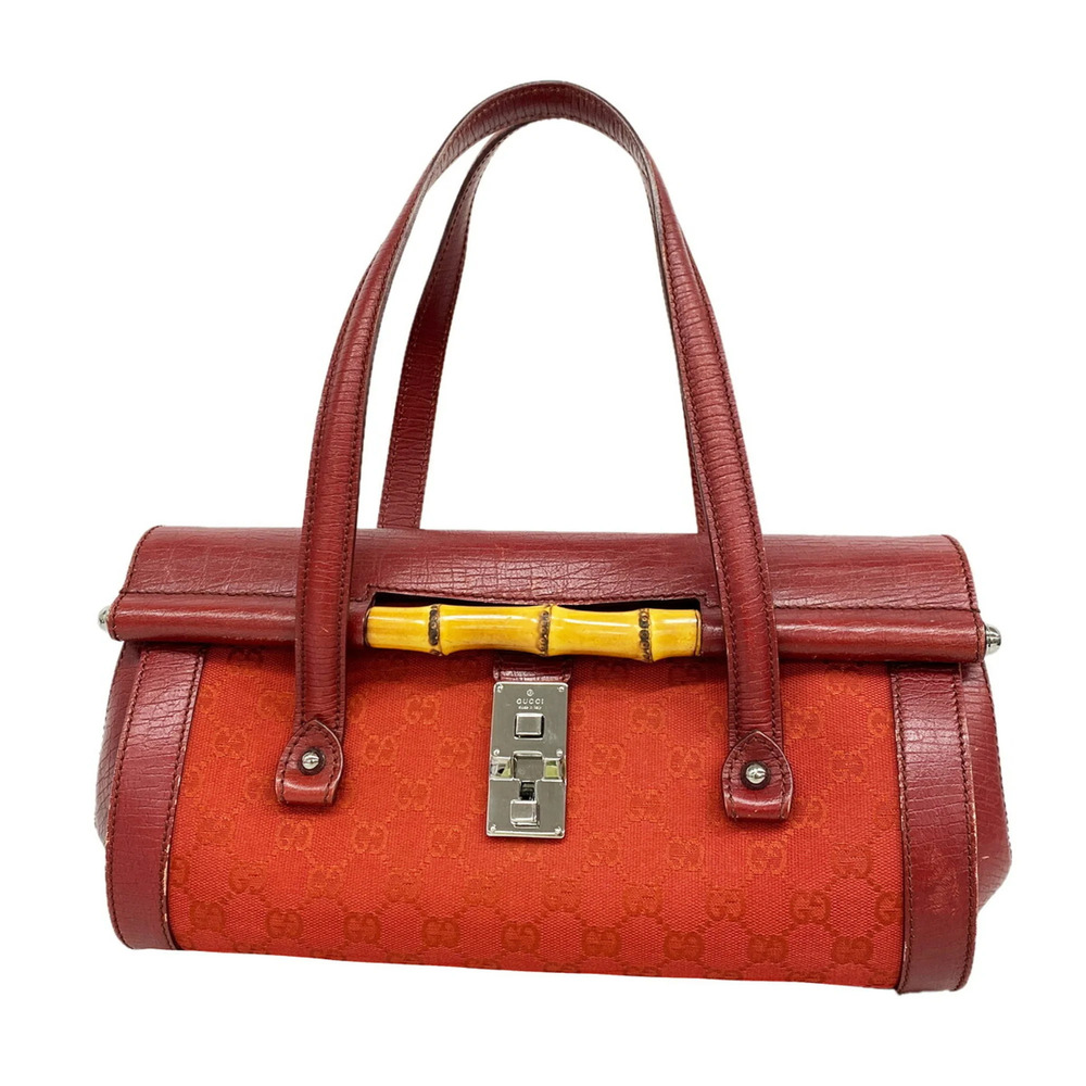 Gucci GG Canvas Bamboo Handbag 111713 Red Women's
